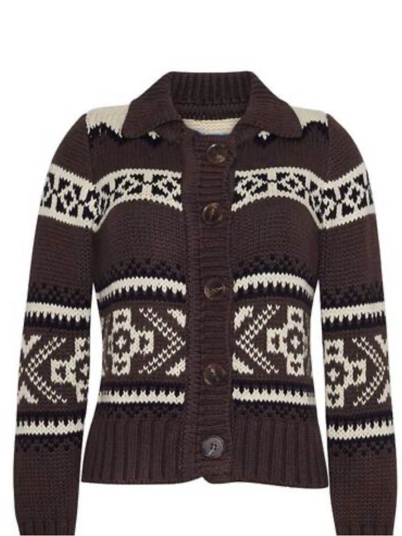 Vince Brown And Cream Nordic-Pattern Button Front Cardigan